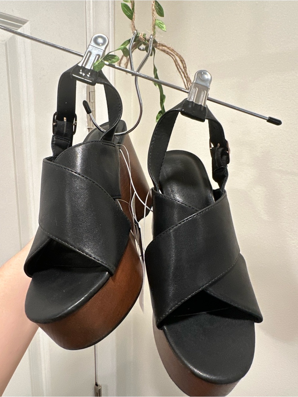 W 6.5 | A New Day Memory Foam Black Platform Wedge Sandals